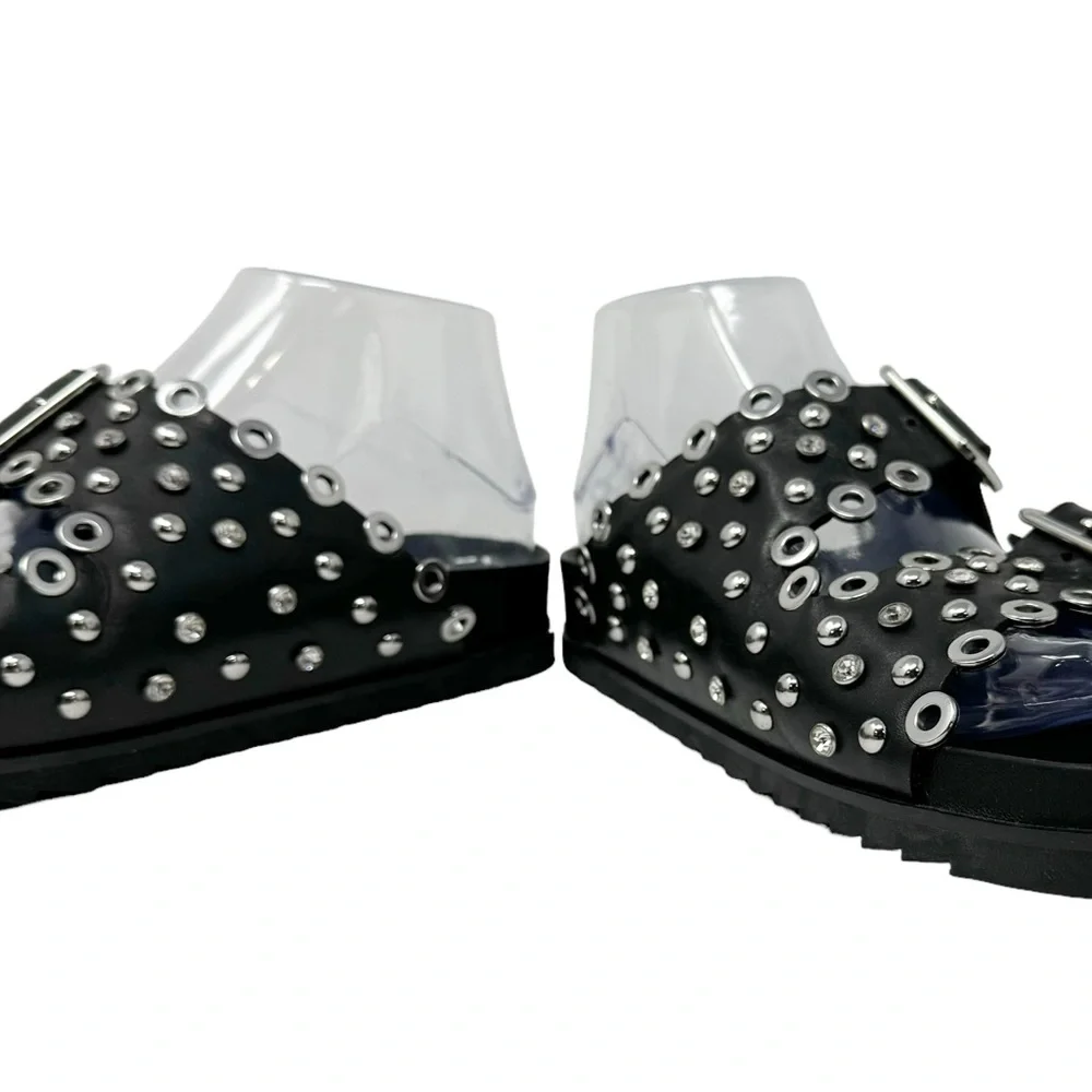 Ash New Universe Rhinestone Studded Leather Slip On Slides Sandals Black Size 40 - Picture 7 of 10